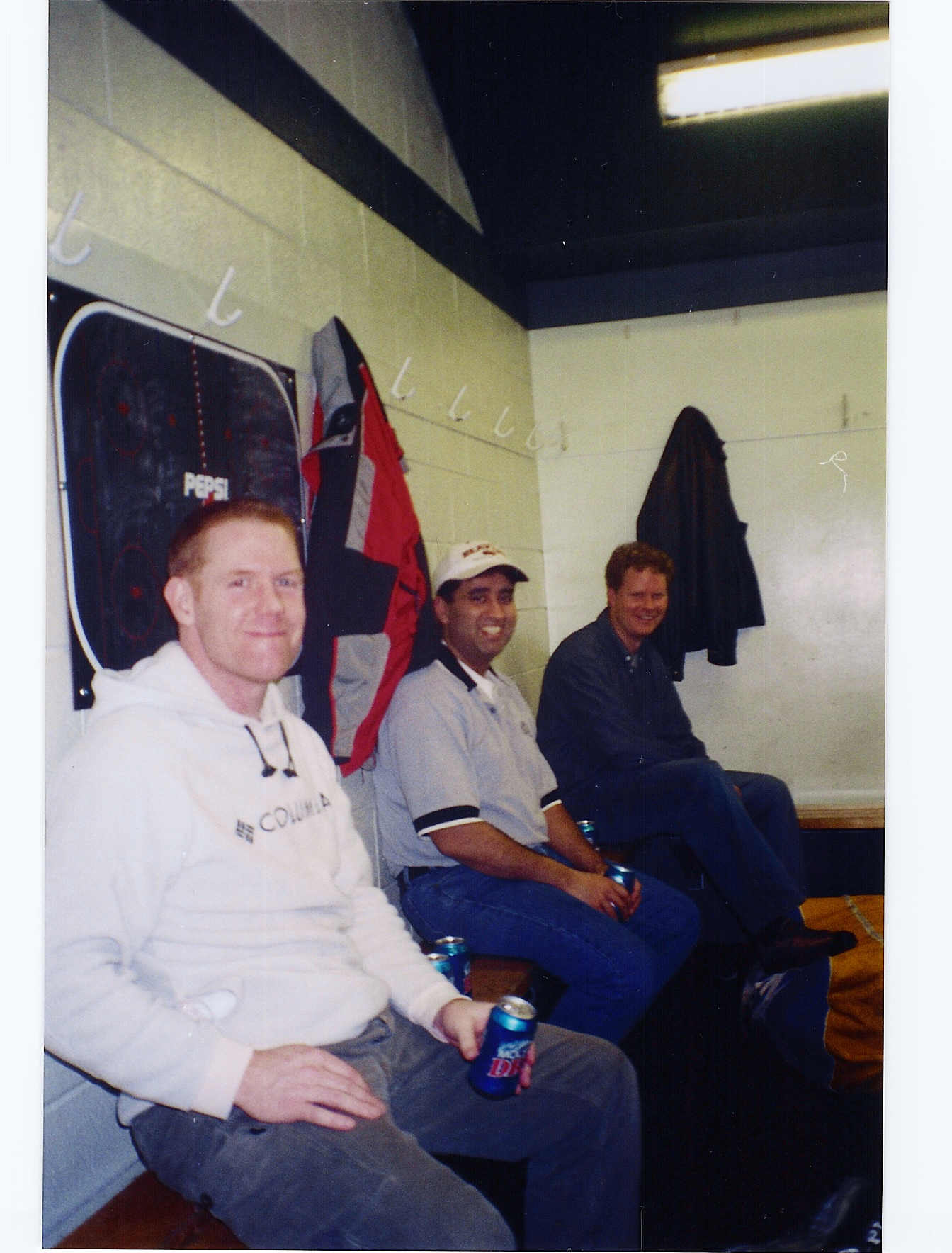 mark vince and jim in the dressing room w/beers